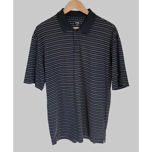 Nike Golf Black & White Striped Polo Shirt Mens L Dri-FIT Activewear Athletic